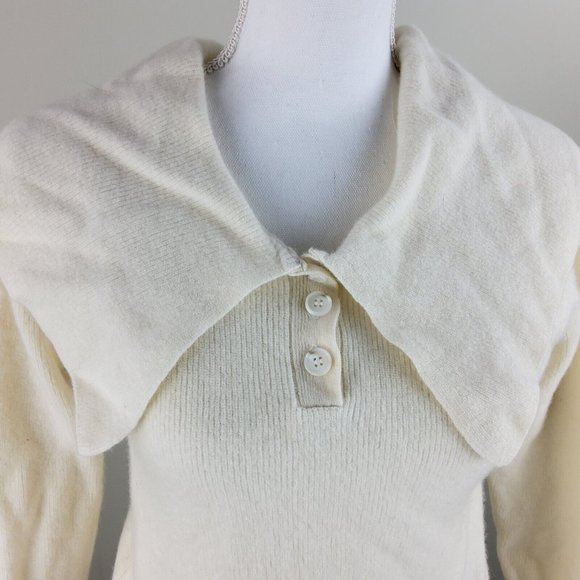 Pixie Market Women's Wool Cashmere Blend Collar Sweater Ivory - Picture 3 of 6
